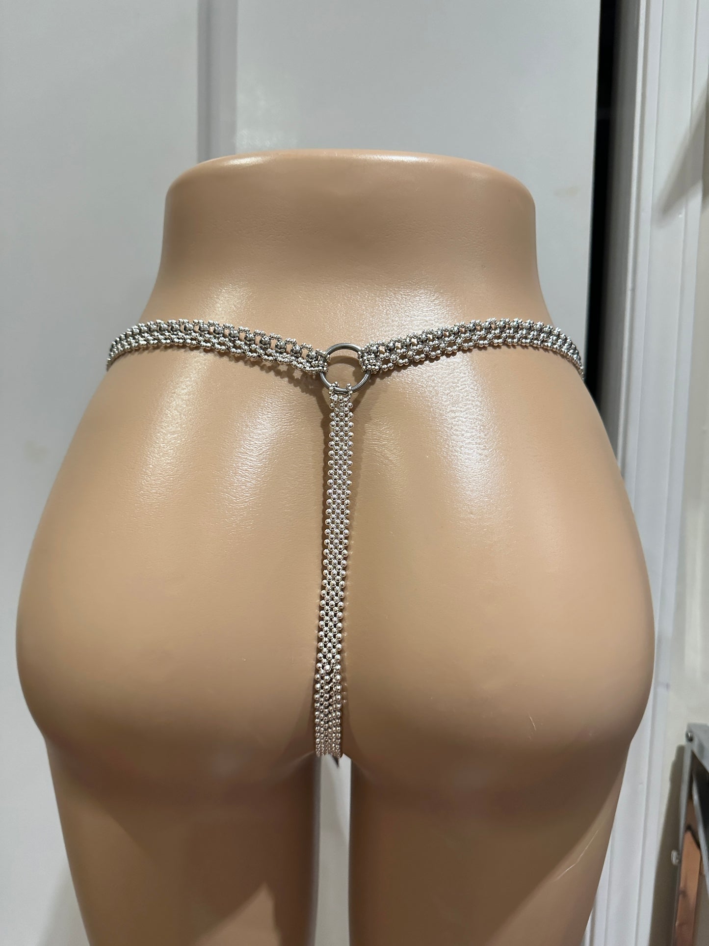 RHINESTONE KNOT GARTER THONG