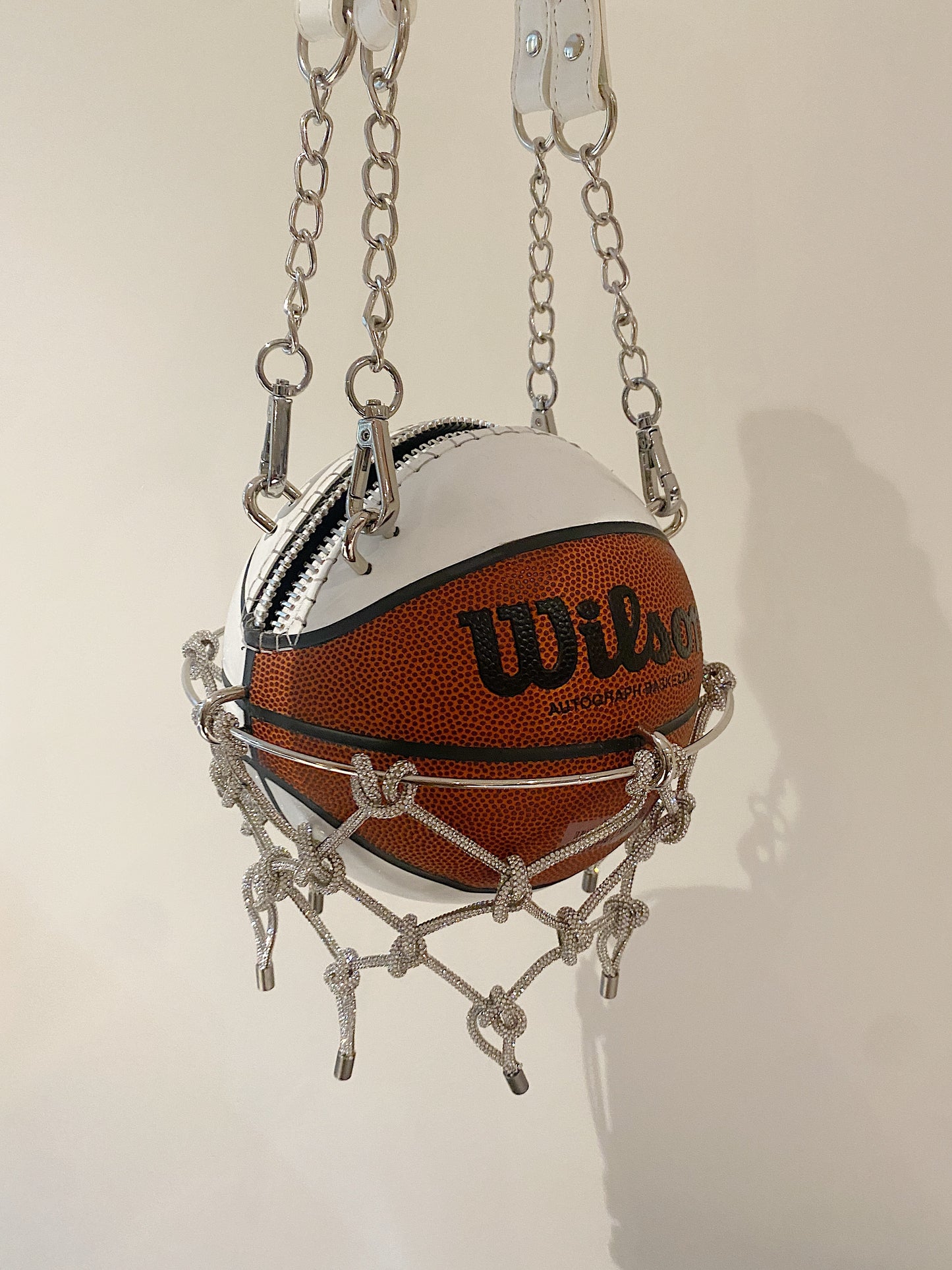 EXCLUSIVE WHITE/BROWN WILSON BASKETBALL W/ NET PURSE