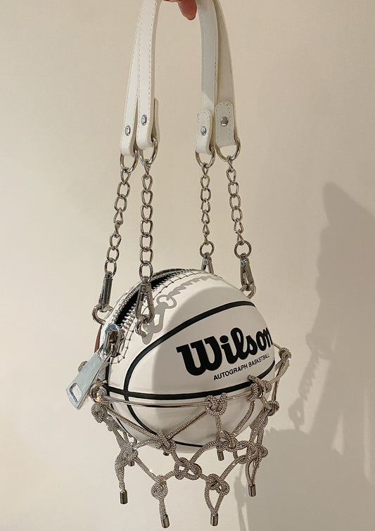 EXCLUSIVE WHITE/BROWN WILSON BASKETBALL W/ NET PURSE
