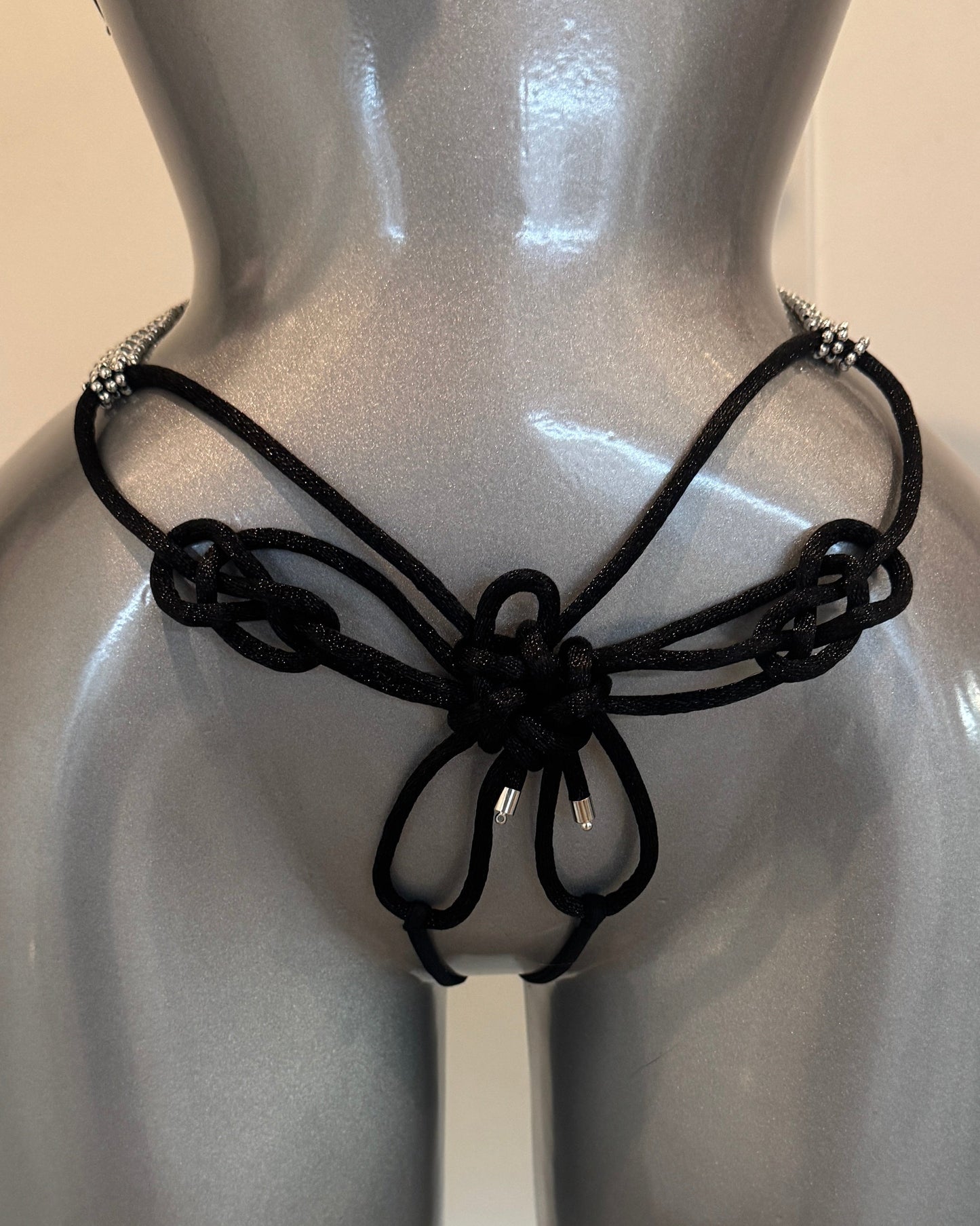 CÉLESTE — Black Butterfly Knot Thong & Garter