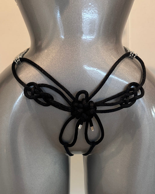 CÉLESTE — Black Butterfly Knot Thong & Garter