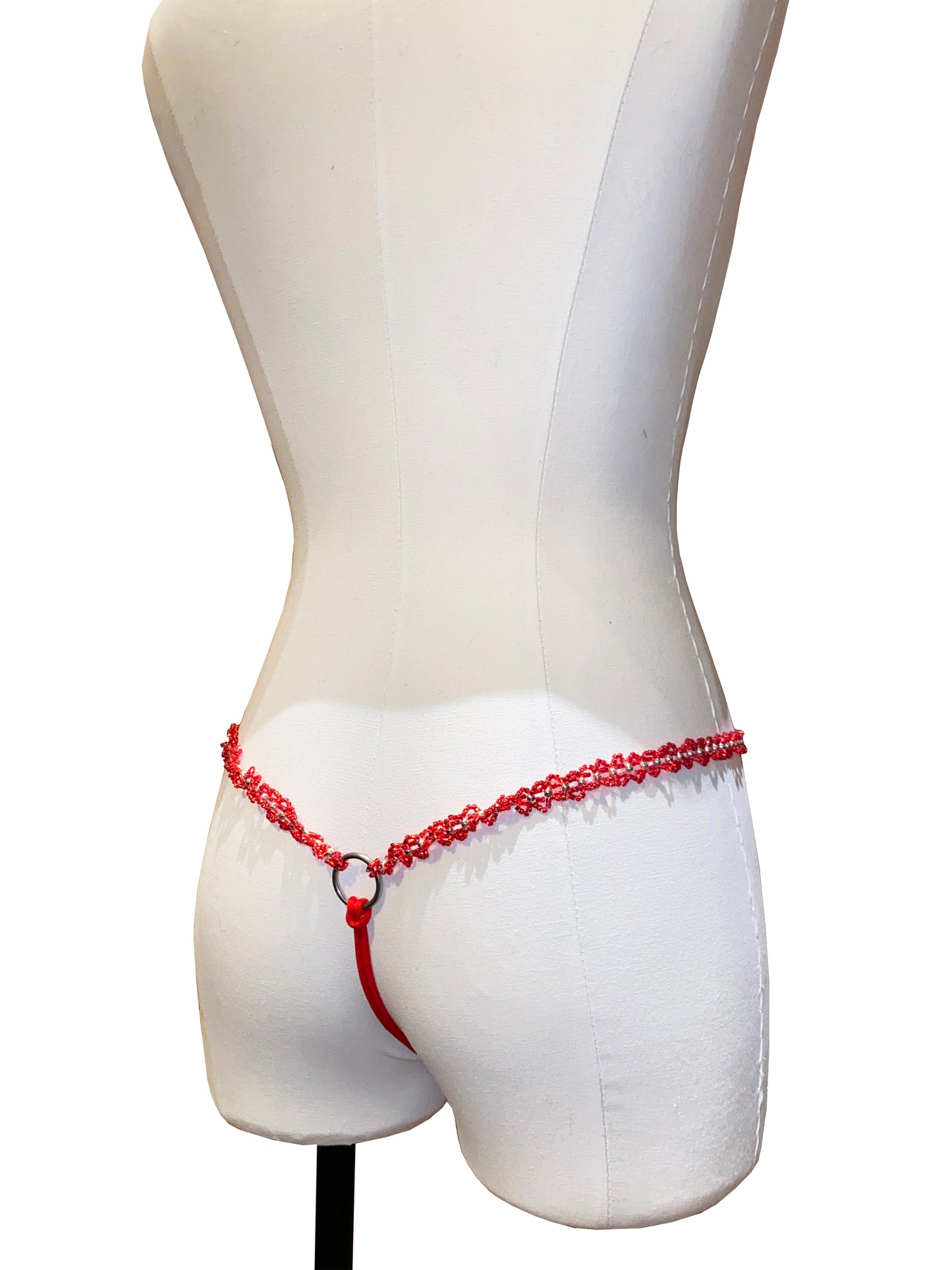 Red Hand-Made Butterfly Knot Thong Harness/bikini